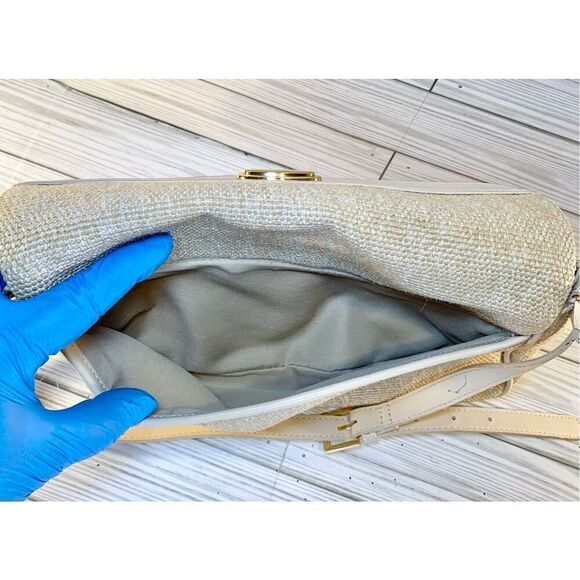 🚨Vintage - Etienne Aigner Tan & Cream Vegan Leather & Jute Shoulder Bag - Picture 10 of 14